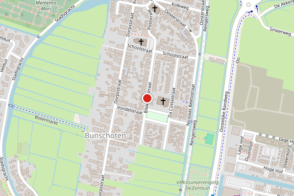 Brandweer-melding op Bilderdijkstraat, Bunschoten-Spakenburg op 4 juli, kaart-overzicht