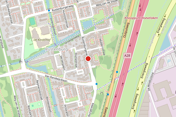 Brandweer-melding op Rustenburgerweg, Amersfoort op 4 juli, kaart-overzicht