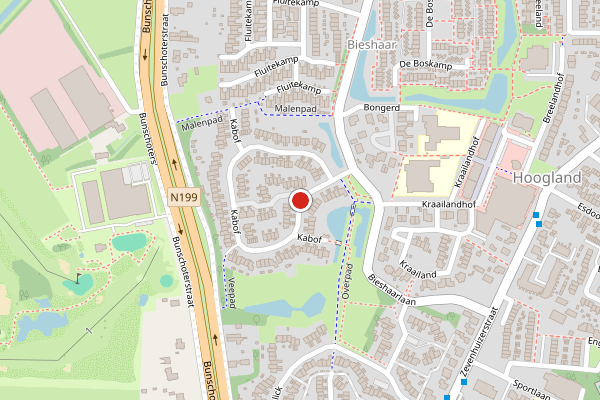 Brandweer-melding op Kabof, Hoogland op 9 juli, kaart-overzicht