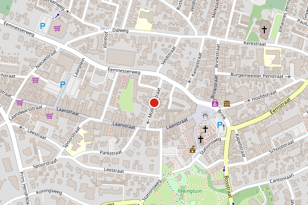 Brandweer-melding op Mollerusstraat, Baarn op 14 juli, kaart-overzicht