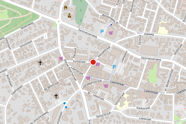 Brandweer-melding op Nieuwstraat, Baarn op 20 juli, kaart-overzicht