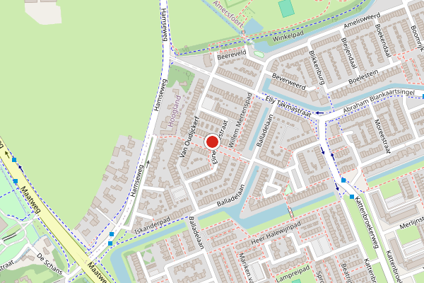 Brandweer-melding op Maarten Rossaartpad, Amersfoort op 22 juli, kaart-overzicht