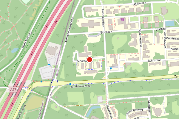 Brandweer-melding op Berkelstraat, Baarn op 7 augustus, kaart-overzicht