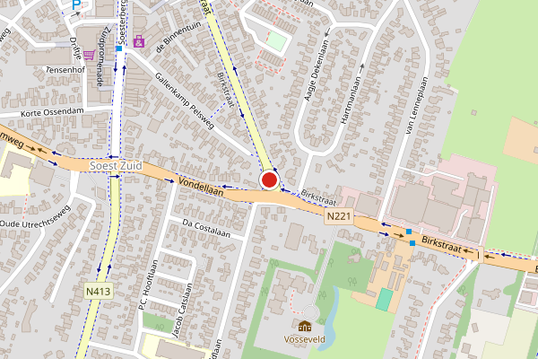 Brandweer-melding op Birkstraat, Soest op 1 juni, kaart-overzicht